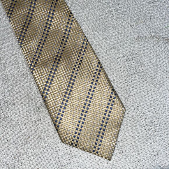 Burma Bibas Men’s 7 Fold Dress Tie Size 58” 4” Gold Silk Repp Business Formal - Picture 1 of 12